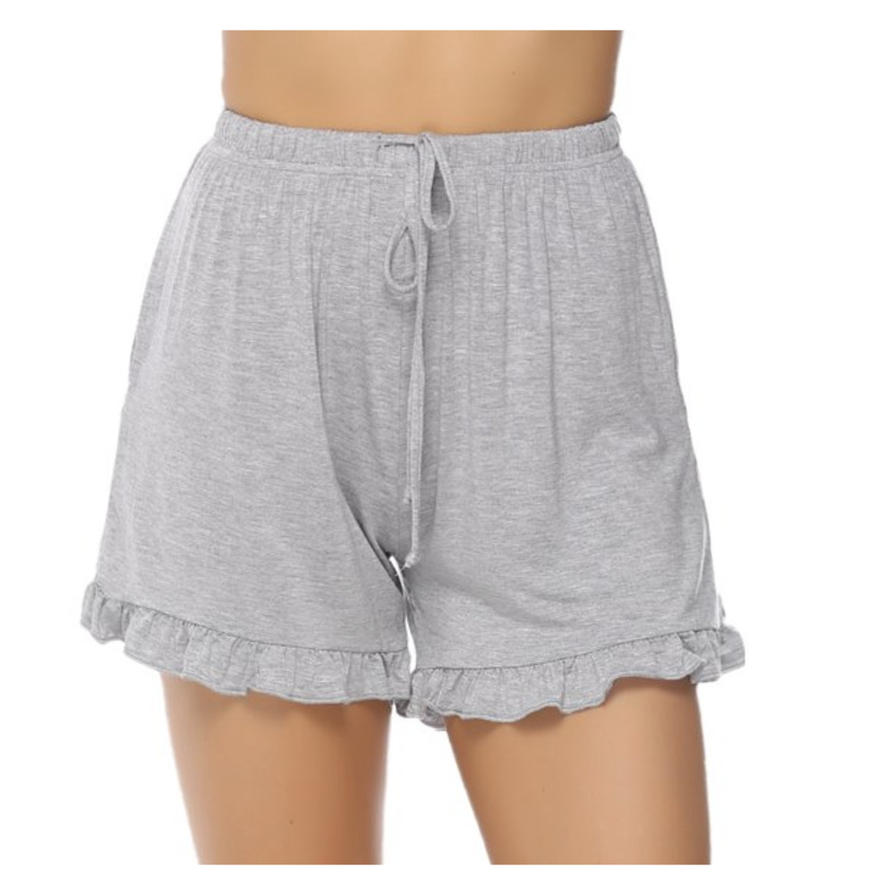 Hawiton High Waist Shorts Womens L Large Gray Ruffle Trim Running Lounge Pockets